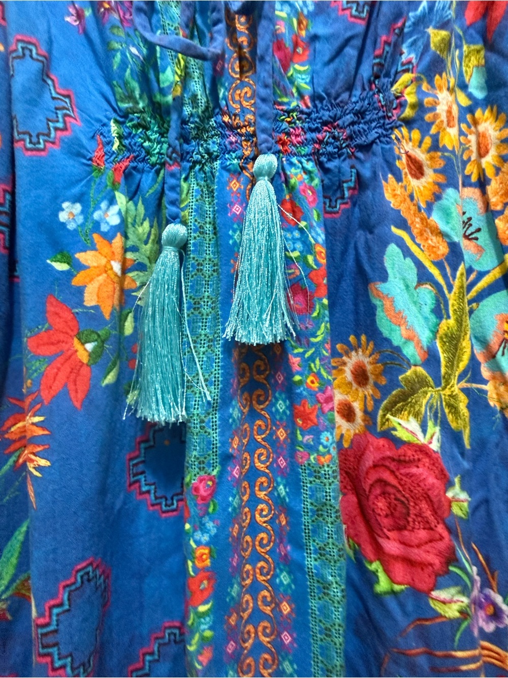 LULALIFE Vibrant Blue Floral Boho Tassel Dress - Picture 3 of 5